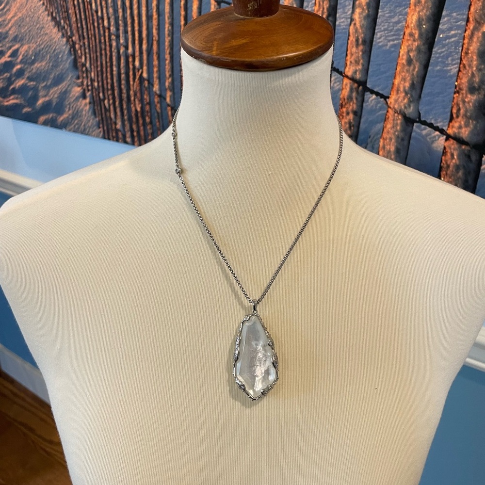 Kendra Scott Silver White Agate Teardrop Pendant Necklace